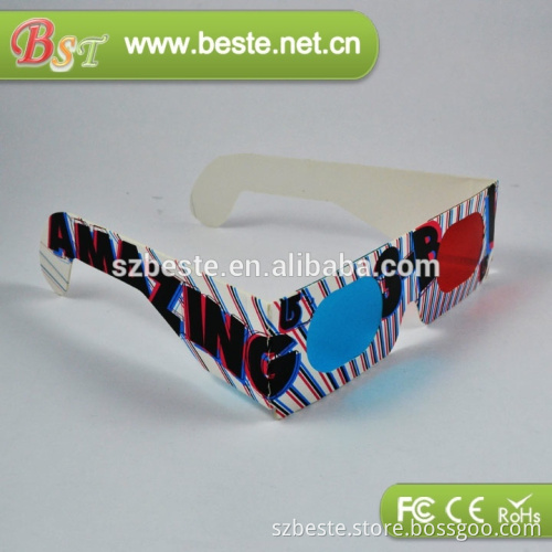 Red cyan anaglyph 3d paper glass,red blue 3d paper glasses